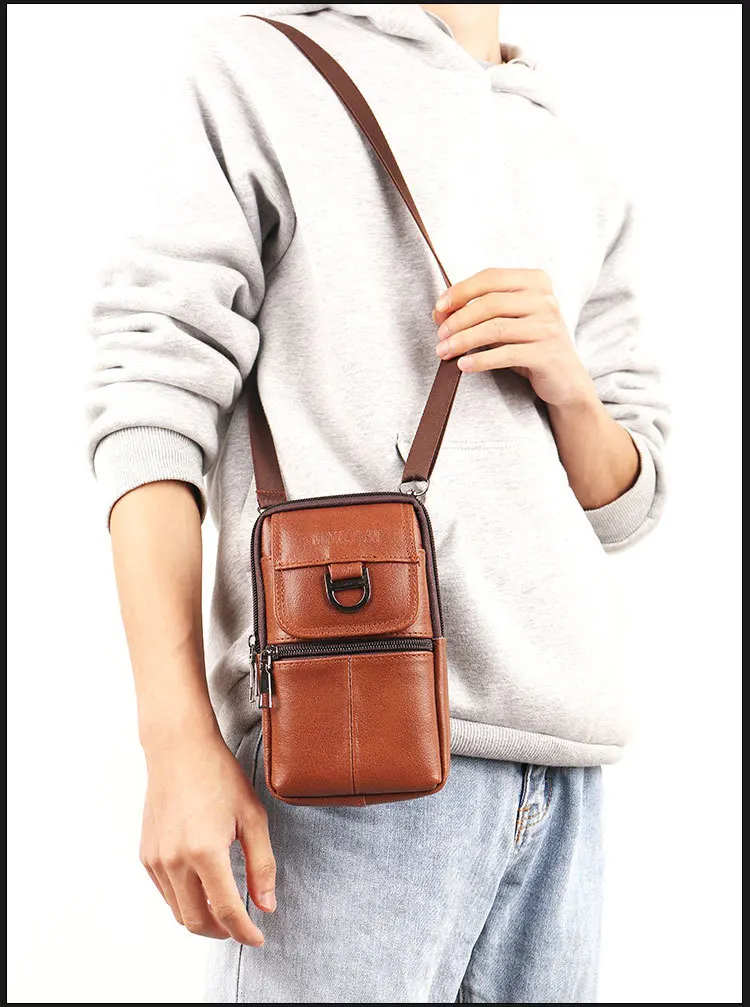 Herren-Leder-Gürteltasche - Große Kapazität Handy-Gürteltasche - Outdoor-Arbeitsrucksack, Sport-Wandertasche Tragbare Umhängetasche – Detail 22