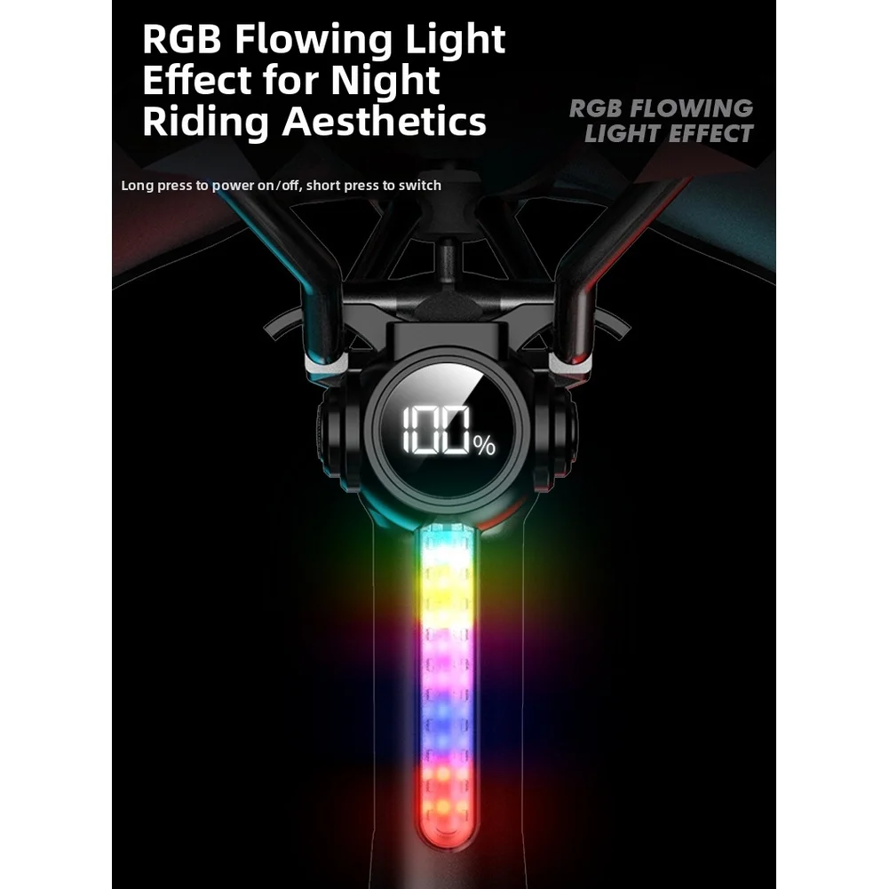 /for /Smart /Bike Tail Light RGB Flowing Brake Sensing USB-C Rechargeable Waterproof LED Rear Lamp For Cycling Safety Accessorie