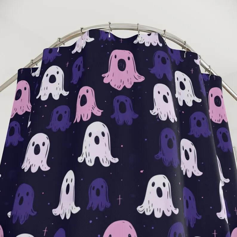 Purple Ghosts Shower Curtain: Fun Halloween Bathroom Decor