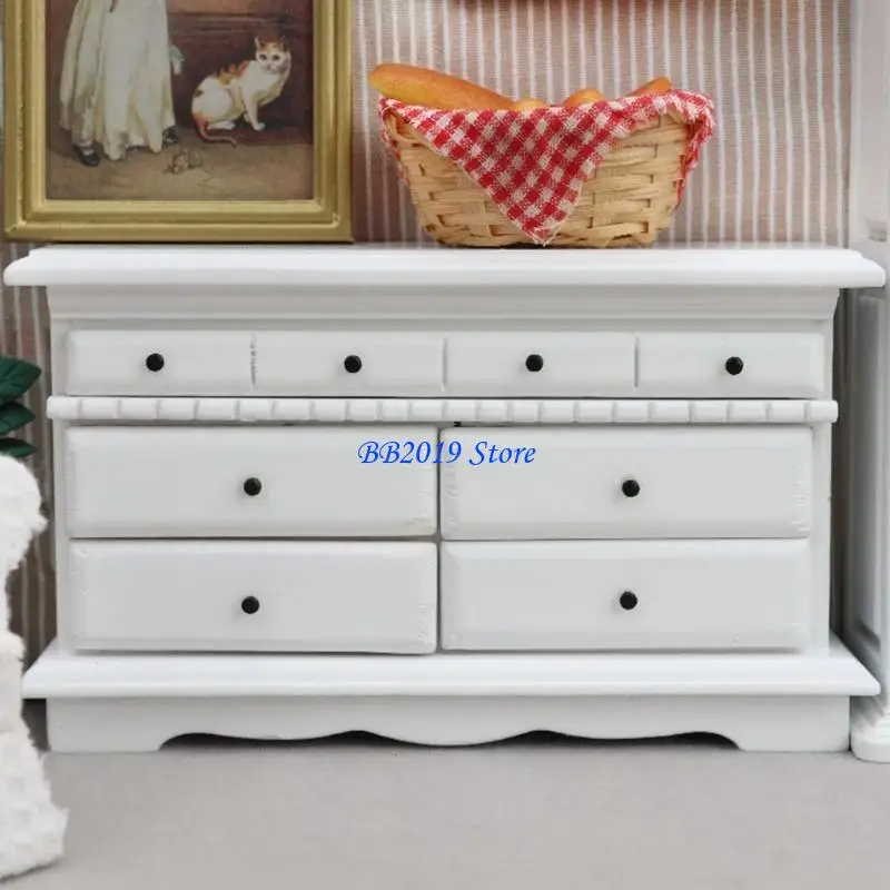 

Q0KB 1/12 Dollhouses Wooden Dresser Detailed 4 Drawer Storage Unit Craft Room Decors