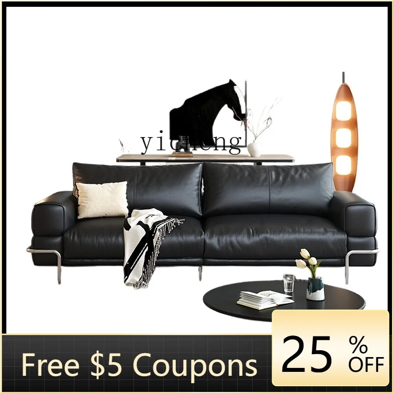 

Zf Leather Sofa Modern Simple Small Apartment Living Room Antique Style Black Sofa