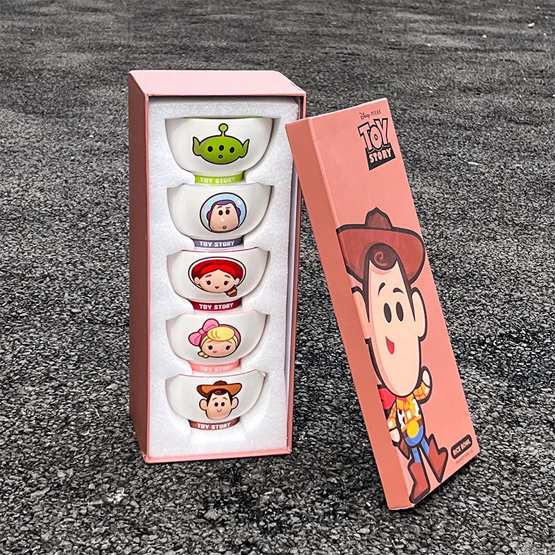 Kawaii toy story woody buzz lightyear jessie conjunto de talheres de cerâmica infantil fofo desenho animado casa tigela de arroz caixa de presente