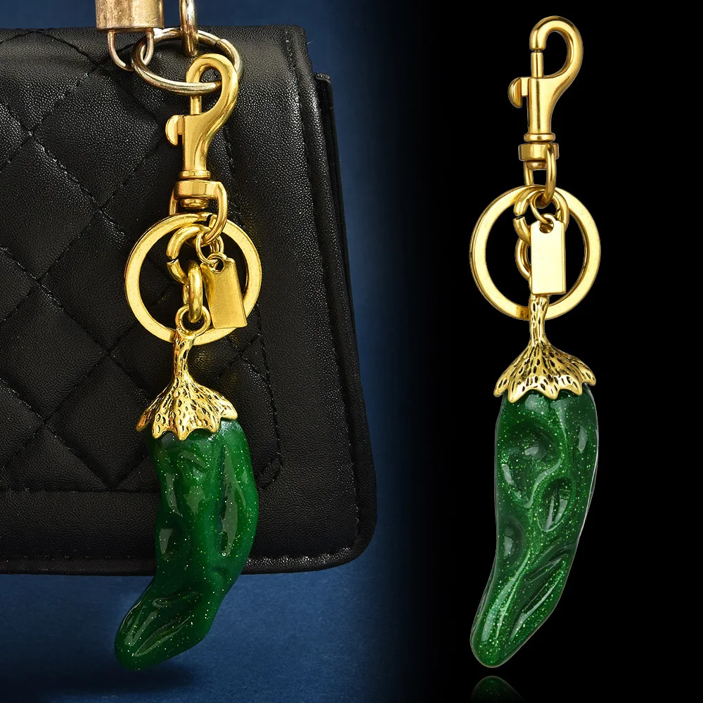 Designer Chili Pepper Keychain 3D Glitter Resin Heavy Duty Gold Clip Handbag Upgrade Accessory Lucky Bag Charm Gifts For Women