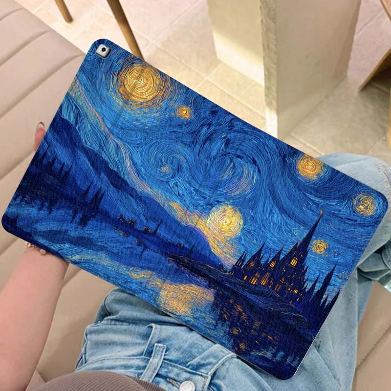 

Art Oil Painting Scenery Gift For iPad Pro Air Mini 2 3 4 5 6 7 6th 7th 10th 11th 10.2 9.7 10.5 11 Foldable Tablet Case