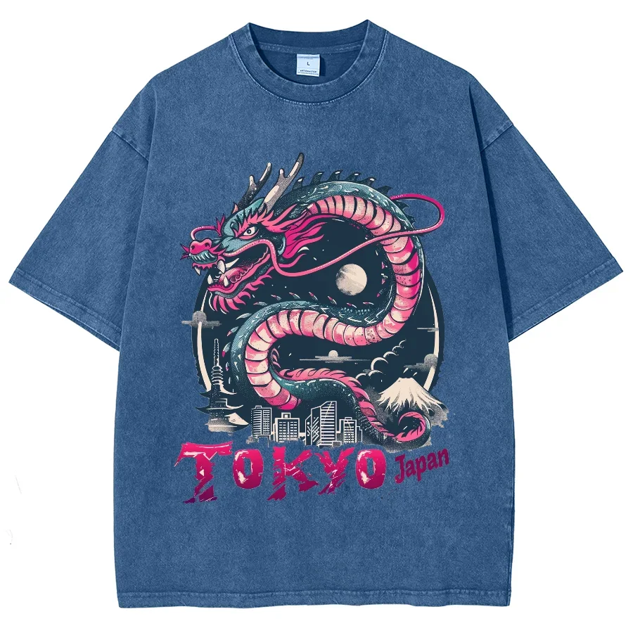 

Футболка Ukiyoe Dragon в японском стиле, топы в стиле хип-хоп, футболка с эффектом потертости Y2K, уличная одежда в стиле оверсайз, Винтажные Футболки с эффектом потертости для серфинга для мужчин и женщин