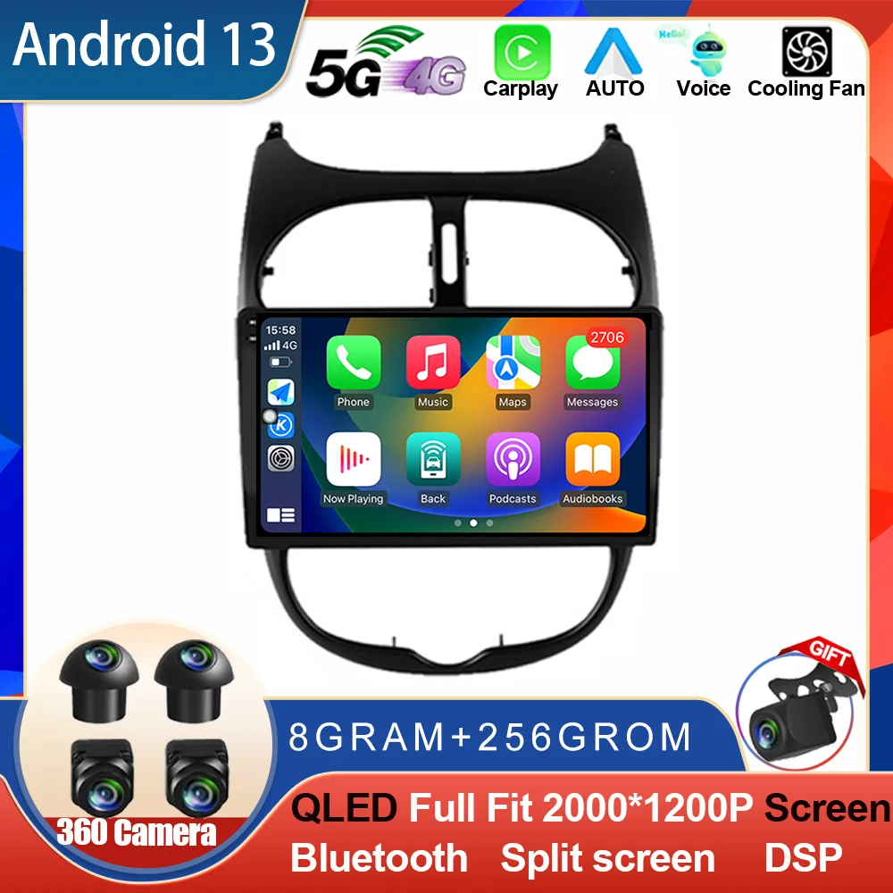 

Android 14 For Peugeot 206 206CC 206SW 2001 - 2008 Car Radio Video Players CarPlay Auto No 2 Din Multimedia DVD Navigation BT