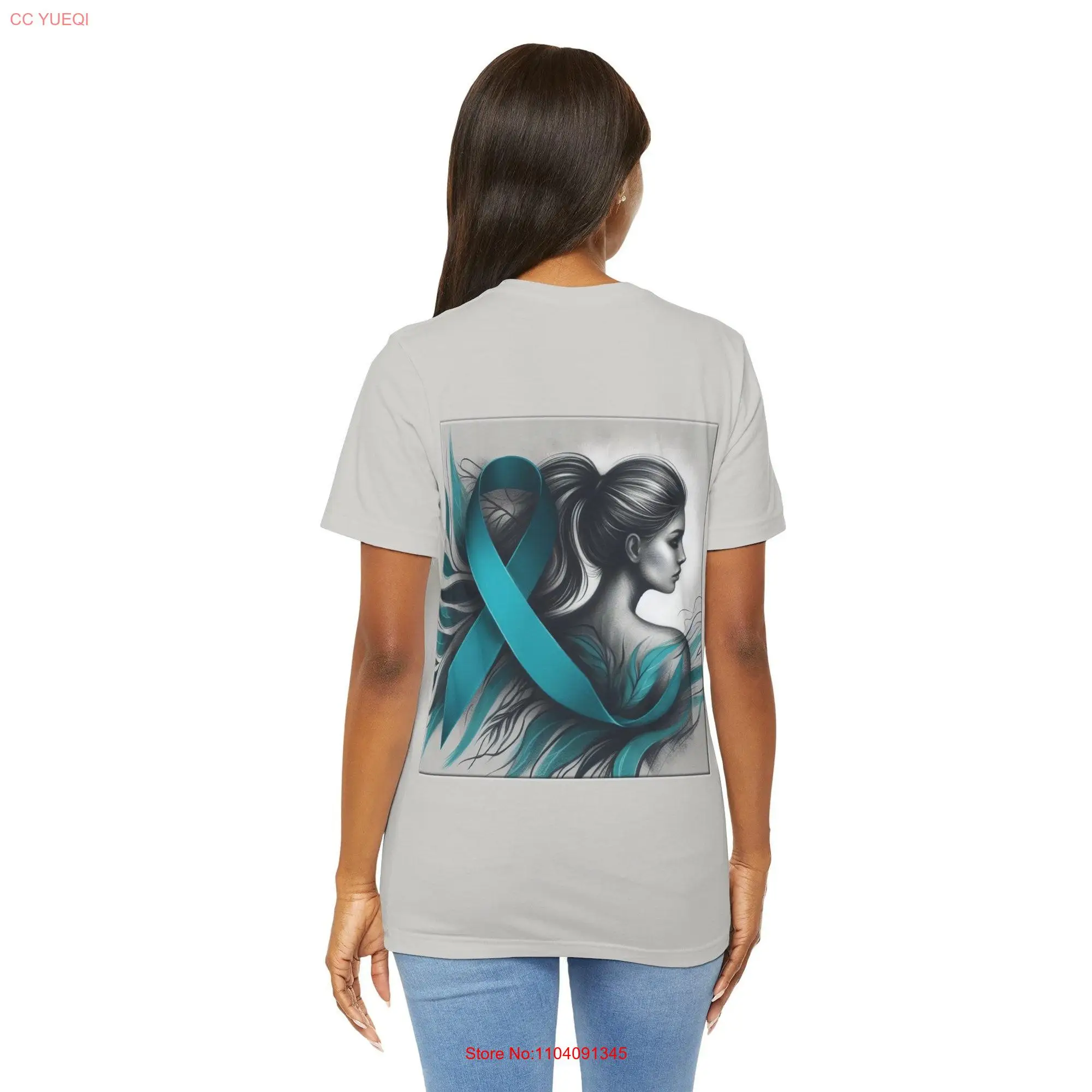 Teal Ribbon Ovarian Cancer Jersey  T Shirt long or short sleeves