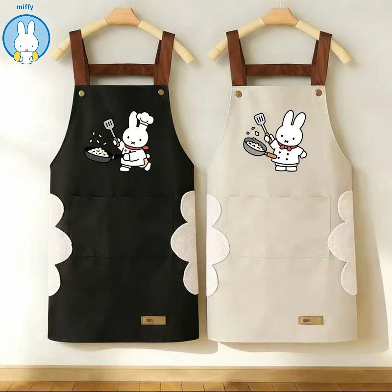Kawaii Miffy Apron Cute Cartoon Fashion Young Waist Waterproof and Oil-proof Household Kitchen Cooking Work Clothes