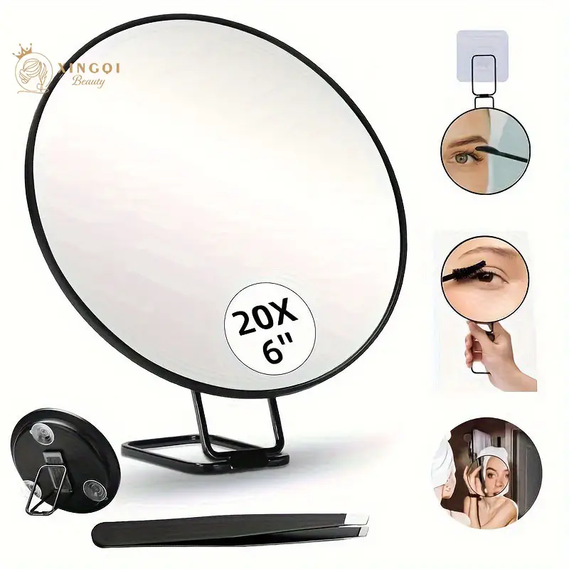 6인치 원형 화장 거울은 스탠드 360이 있는 욕실 미로에 대한 흡입 컵으로 10x 20x 30x 배 확대됩니다.