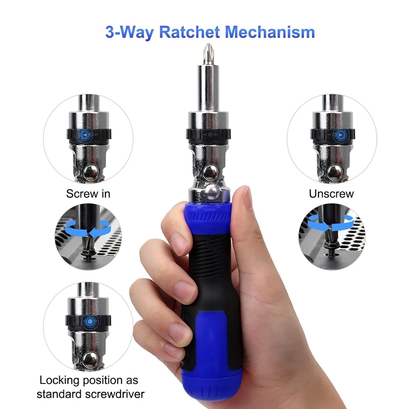 13-In-1 Multi Screwdriver Tool All In One Ratcheting Screwdriver Blue&Silver 1Set