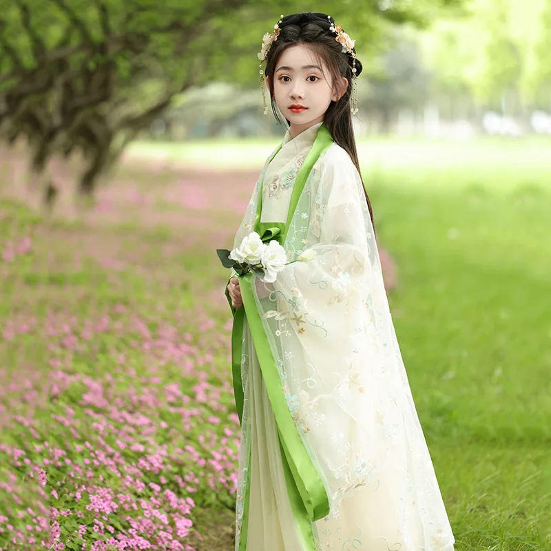 중국어 번체 Hanfu 의상 소녀 고대 드레스 동양 공주 드레스 우아함 어린이 어린이 당나라 댄스 착용