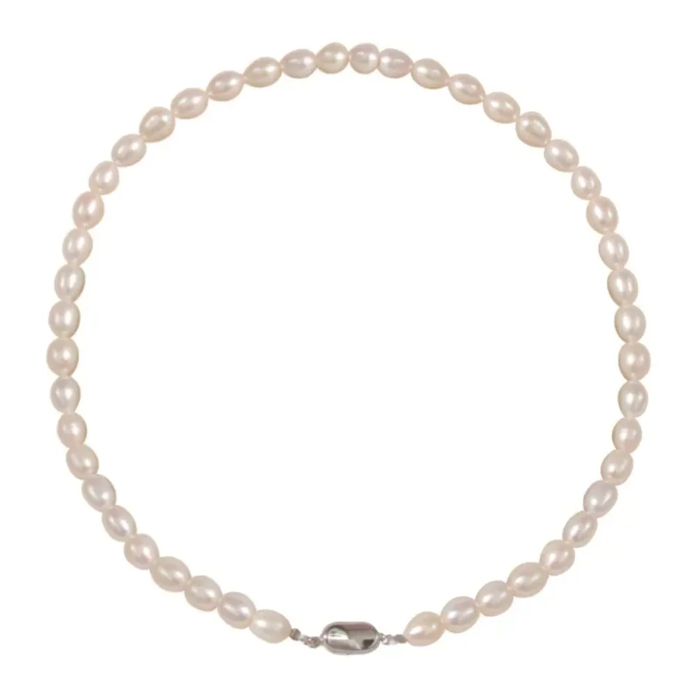 Hengsheng Newest AAA Quality 7-8mm Rice Shape Freshwater Pearl Necklaces for Women 40cm Pearl Necklaces Jewelry Gift