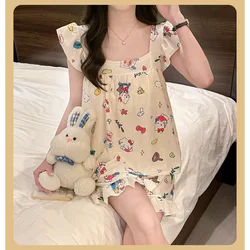 Sanrio New Hello Kitty Ice Silk Sling Pajamas Cute Cartoon Casual and Comfortable Cool Breathable Lightweight Home Sexy Pajamas