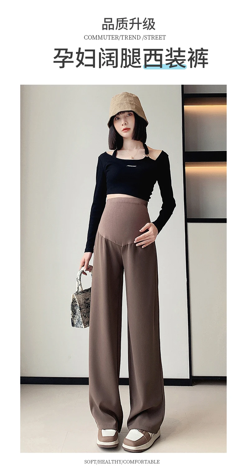 2024 Autumn Casual Suit Pants Maternity Droop Belly Wide Leg Loose Straight Trousers for Pregnant Women Pregnancy Youth Y2K