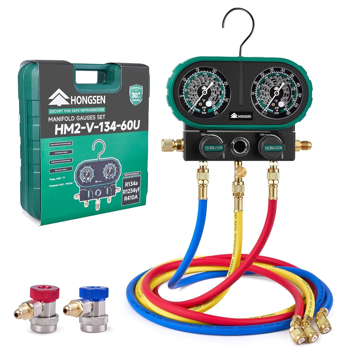 Hong Sen HM2-V-134 Pressure Gauge Suit For R134 R1234 R410 Refrigerant Charging Manifold Gauge Kit for Cars Air Conditioner