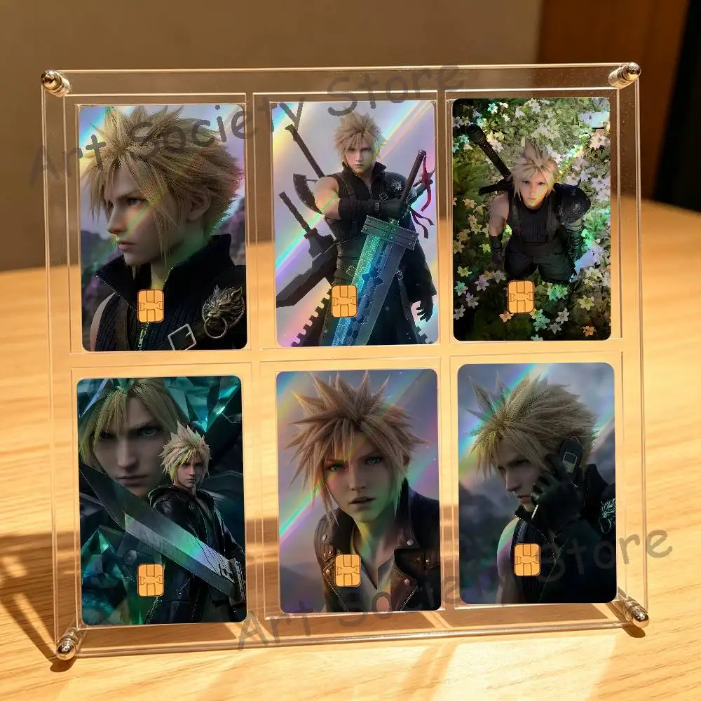 F-Final F-Fantasy Cloud Strife F-FF7 Laser-like texture Card Stickers Credit Visa Debit Bank Charge Card Bus Metro Sticker Decal