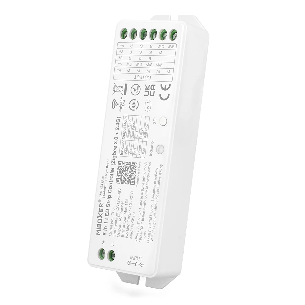 Miboxer 5 em 1 controlador led ls2 2.4g/ zl5 zigbee + 2.4g/wl5 wifi + 2.4g 12-24v alexa/google assistente/controle de voz 15a