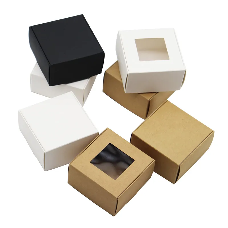 

50pcs DIY Window Paper Gift Box Cake Packaging For Wedding Home Party Muffin Packaging Christmas Gifts Kraft Box