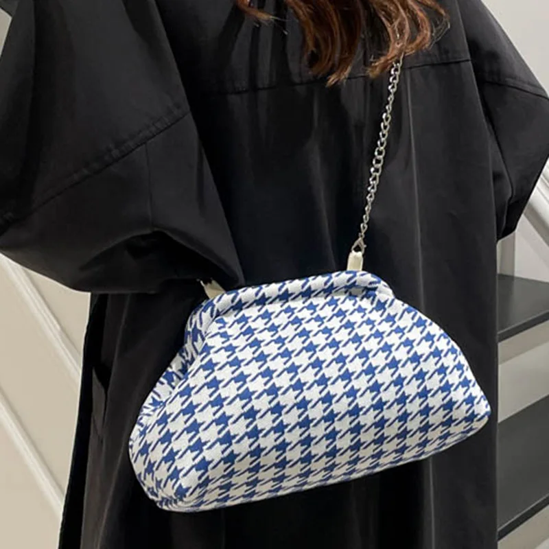 2025 New! Women's Stylish Houndstooth Handbag - Minimalist High-End Large-Capacity Cloud Crossbody Bag