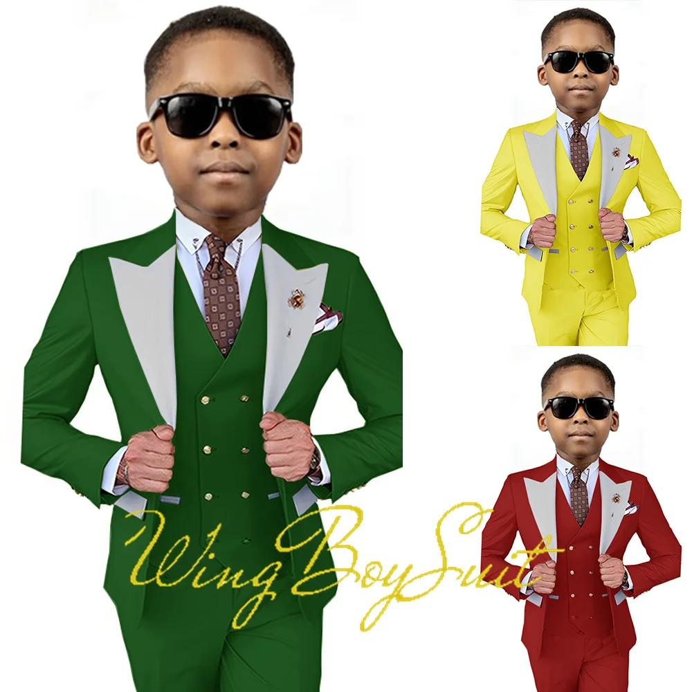 Wedding Boys Suit Jacket Pants Vest 3 Piece Set Formal Clothes 2-16 Years Kids Blazer Ring Bearer