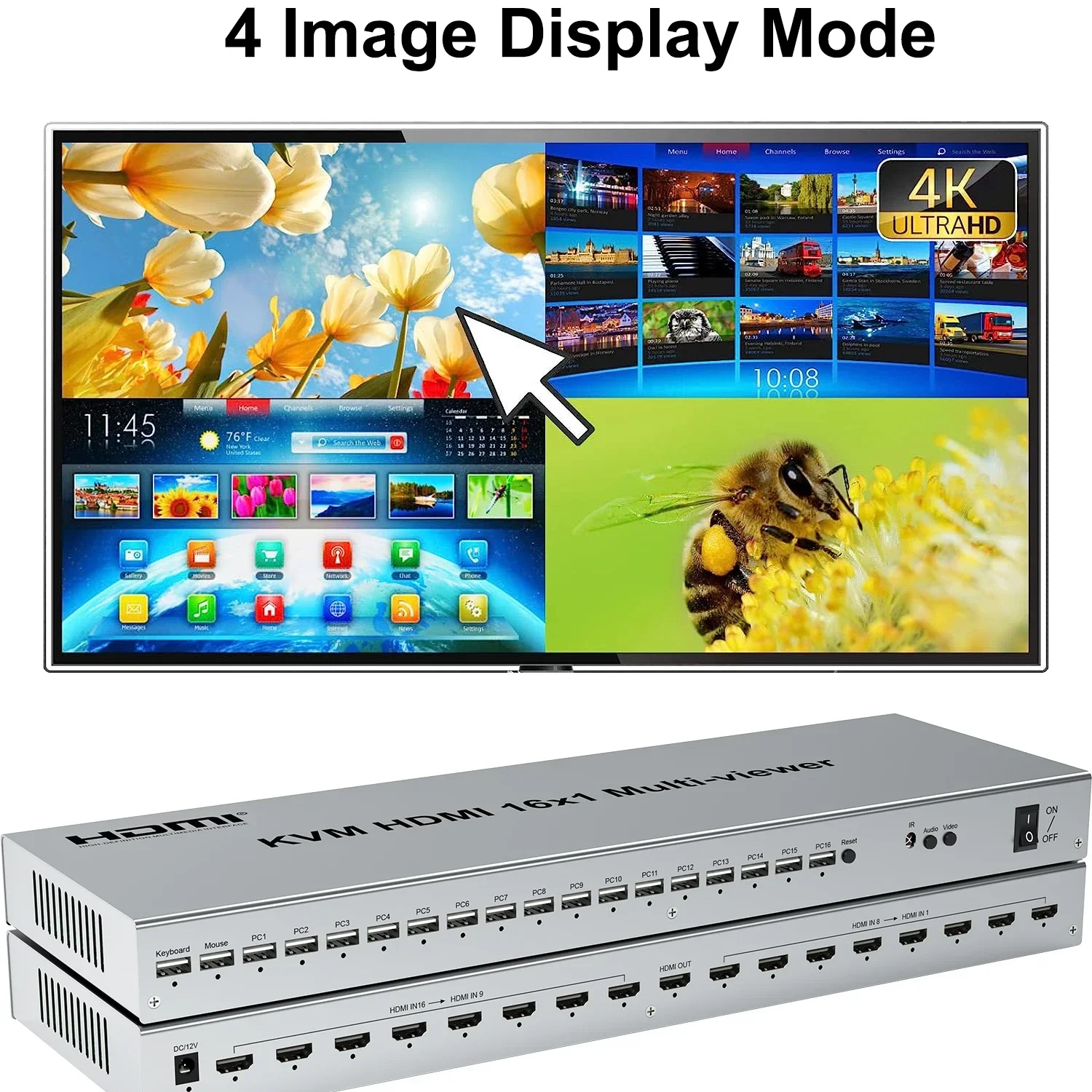 1080P@60hz USB KVM 16x1 HDMI Multi-viewer for Mouse Keyboard 16 Way Seamless Switch Multiviewer 2 4 6 8 16 Multi Screen Divider