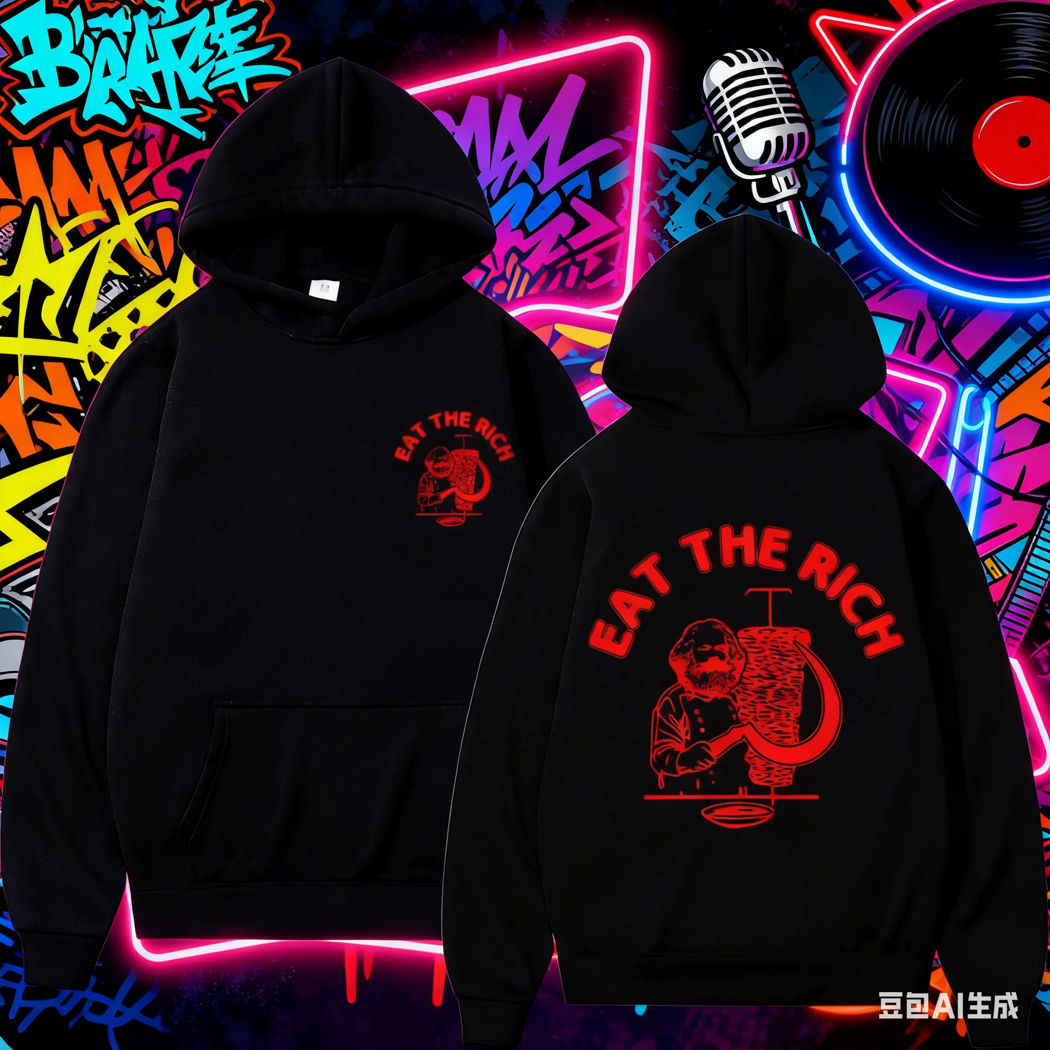 أكل The Rich Doner D_C3_B6ner كباب كارل ماركس الاشتراكية حسن بايكر مزدوجة الوجهين طباعة هوديي الرجال النساء بلوزة فضفاضة غير رسمية