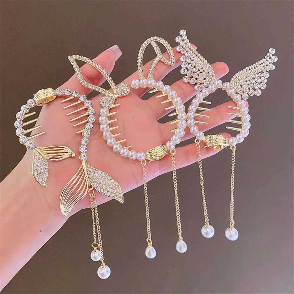 Wecute Shiny Angel Wing Animal Ears Hair Clip Elegant Tassel Pearl Hairpins Ponytail Bun Headband For Women Girl Hair Accessorie