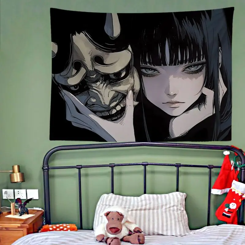 VIKAMA Red Eyes Torn Paper Tapestry, Dramatic Dark Wall Hanging for Bedroom Dorm Game Room Decor