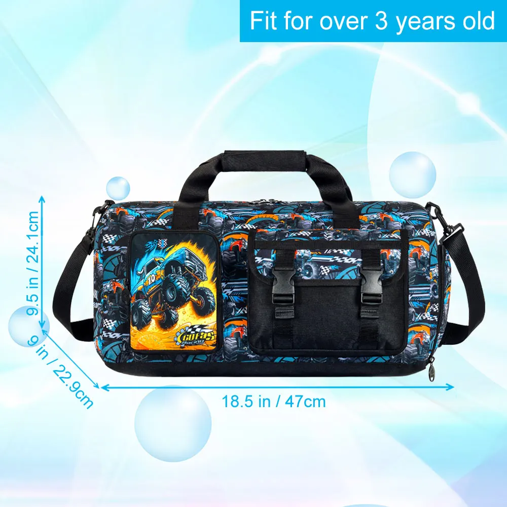 Duffle Bags for Kids, Boys Gym Bag TruckTravel Duffle Bag with Shoe Compartments Sports Teens Weekender Sleepover Carry On B