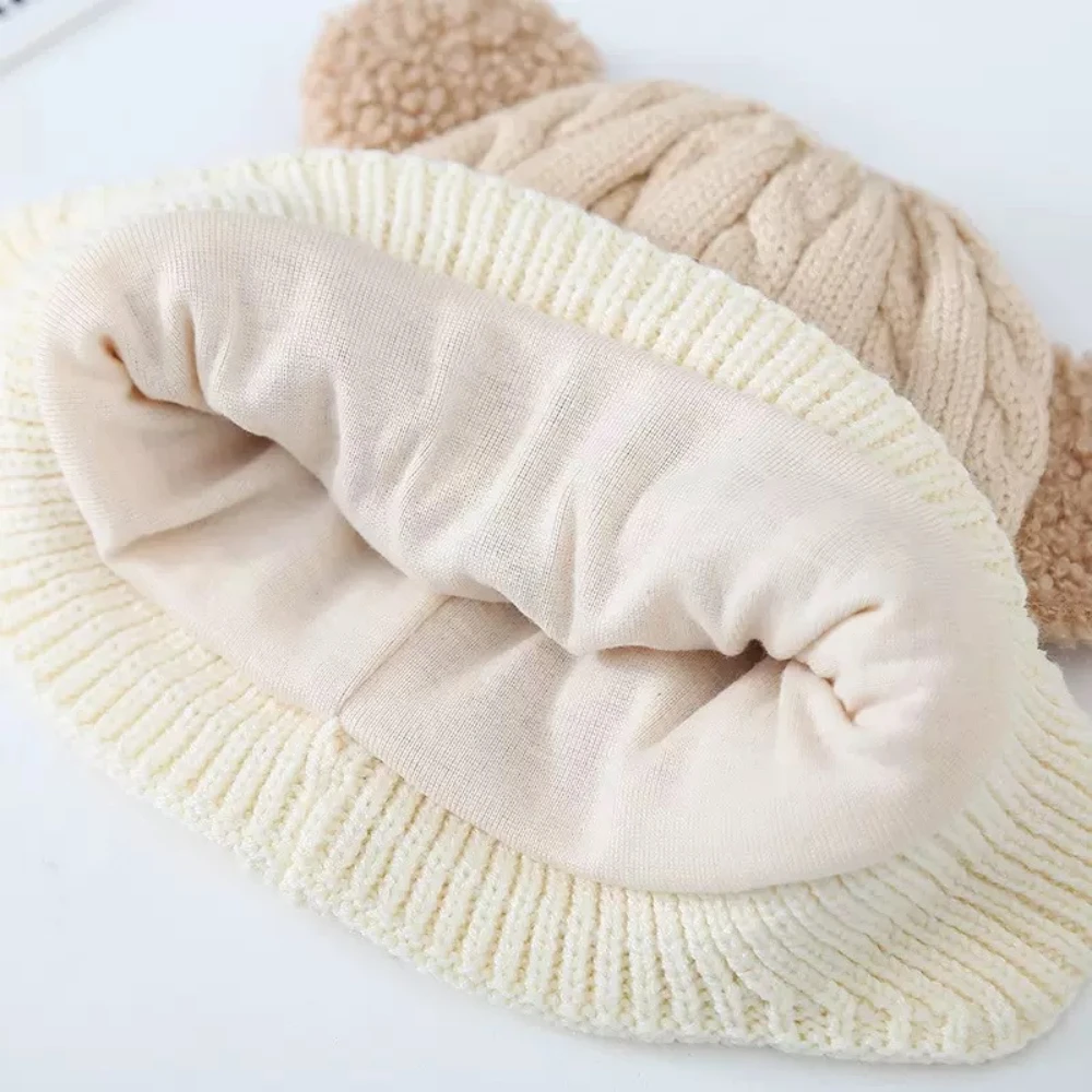 

Детские наушники с милым медведем, зимняя теплая детская плюшевая шапка-пуловер, шапочки для малышей 6-36 месяцев, утепленный бархатный детский вязаный крючком чепчик