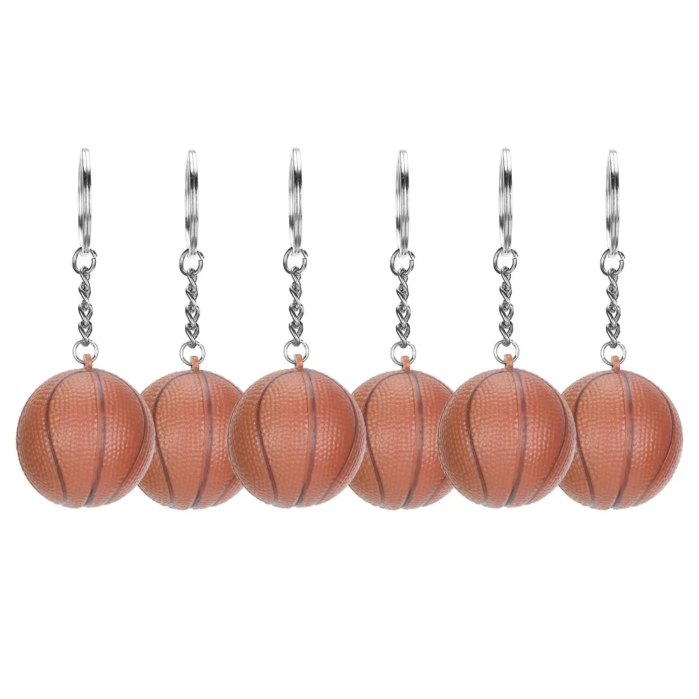 6pcs Brown Basketball Keychains Basketball Shape Plastic Hanging Key Ring Lightweight Design Backpack Bag Charms