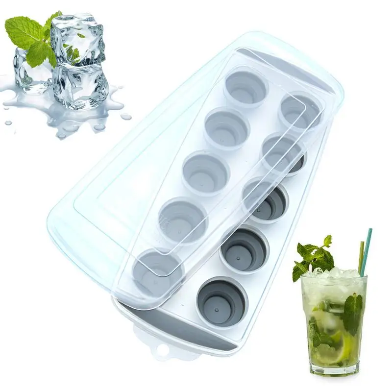 Foldable Ice Cube Tray 10 Grid Silicone Folding Ice Cube Molds With Removable Lid Easy Release Ice Molds For Whiskey Cocktails