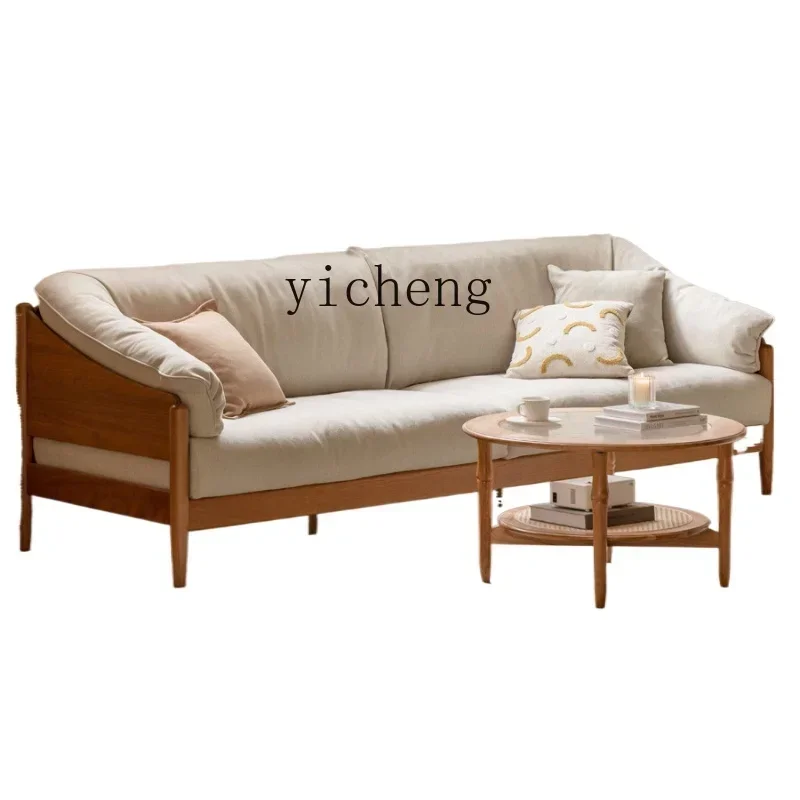 

Zf solid wood sofa modern simple living room home sofa small apartment cherry wood sofa