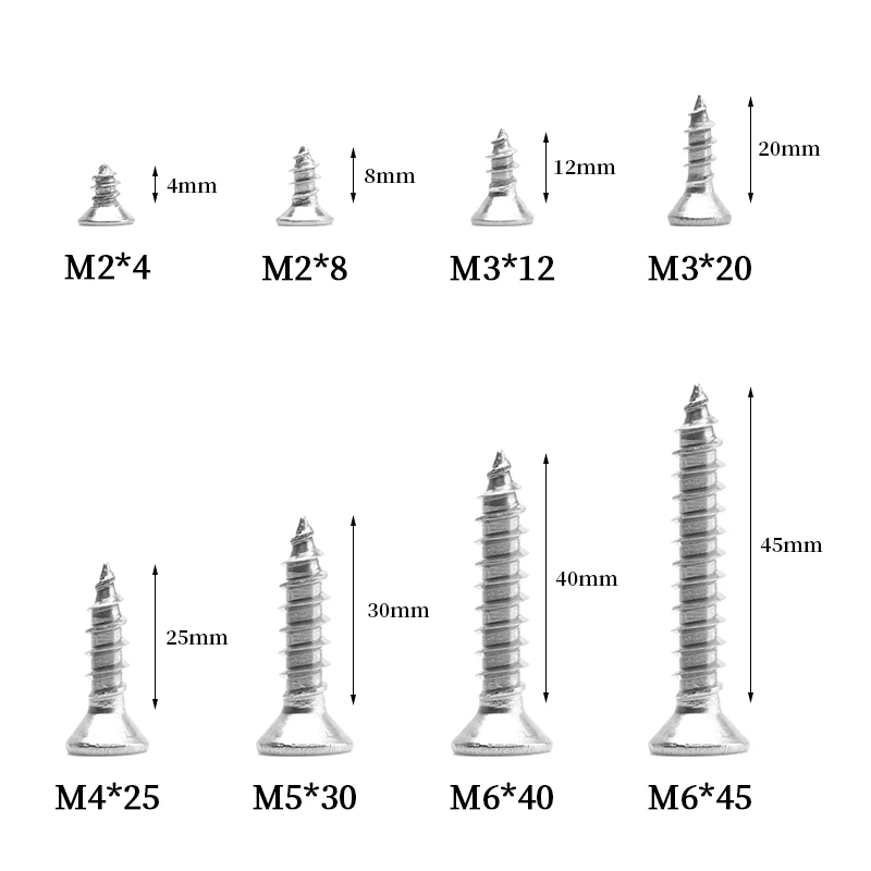 10/30/50pcs M2 M3 M4 M5 M6 304 Stainless Steel Cross Phillips Flat Countersunk Head Self Tapping Wood Screws Small Bolts