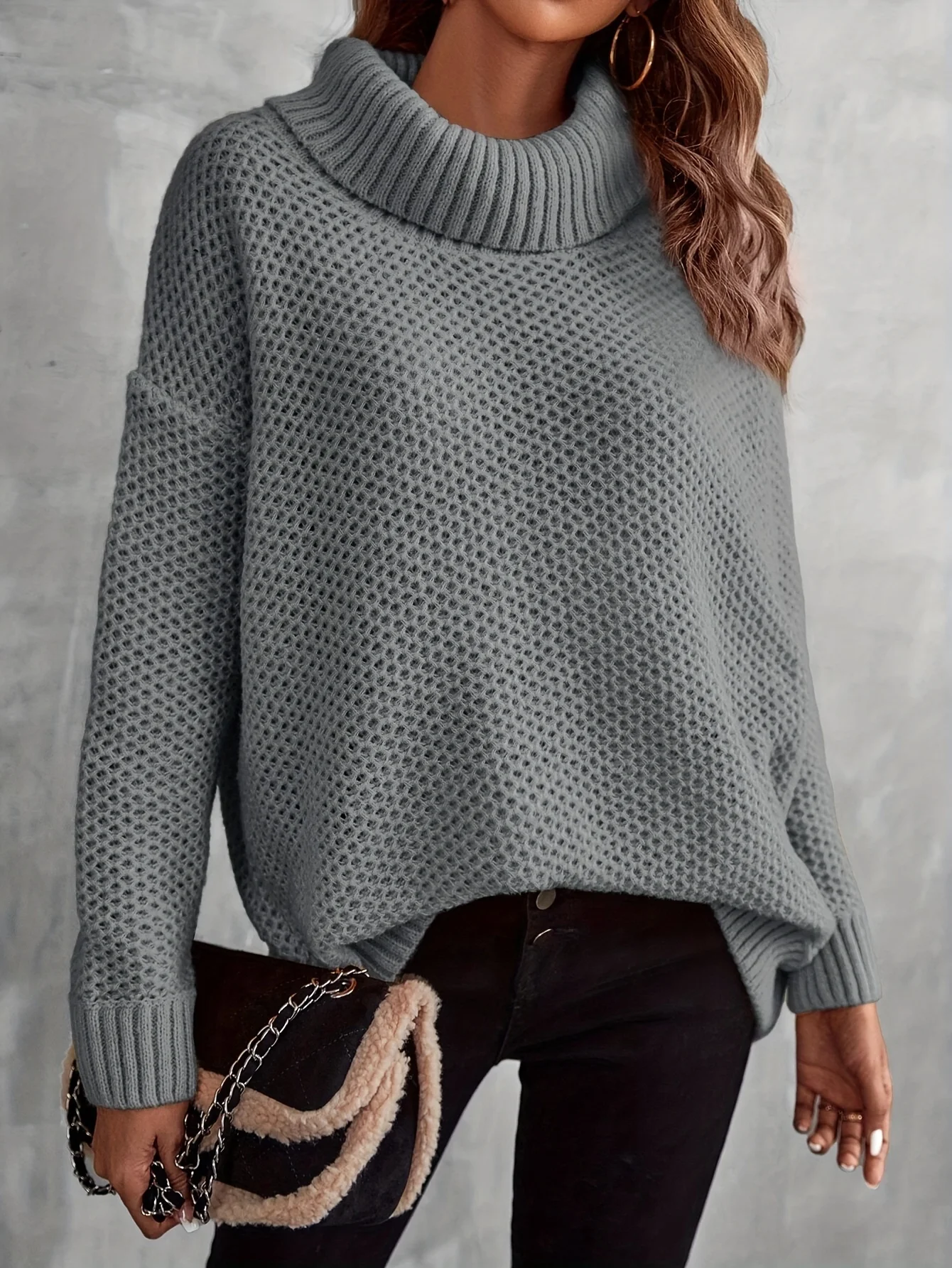 solid-color-turtle-neck-pullover-sweater-stylish-drop-shoulder-long-sleeve-sweater-for-spring-fall-womens-clothing