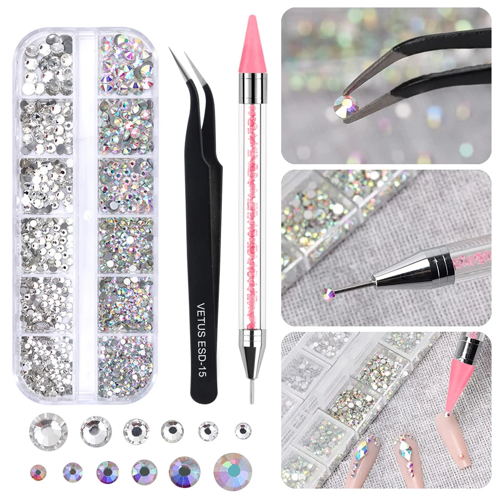 New Multi-Size Nail Rhinestones 3D Crystal AB DIY Nails Art Decorations Crystal Diamond Gems Glitter Jewelry Beauty Makeup Tools