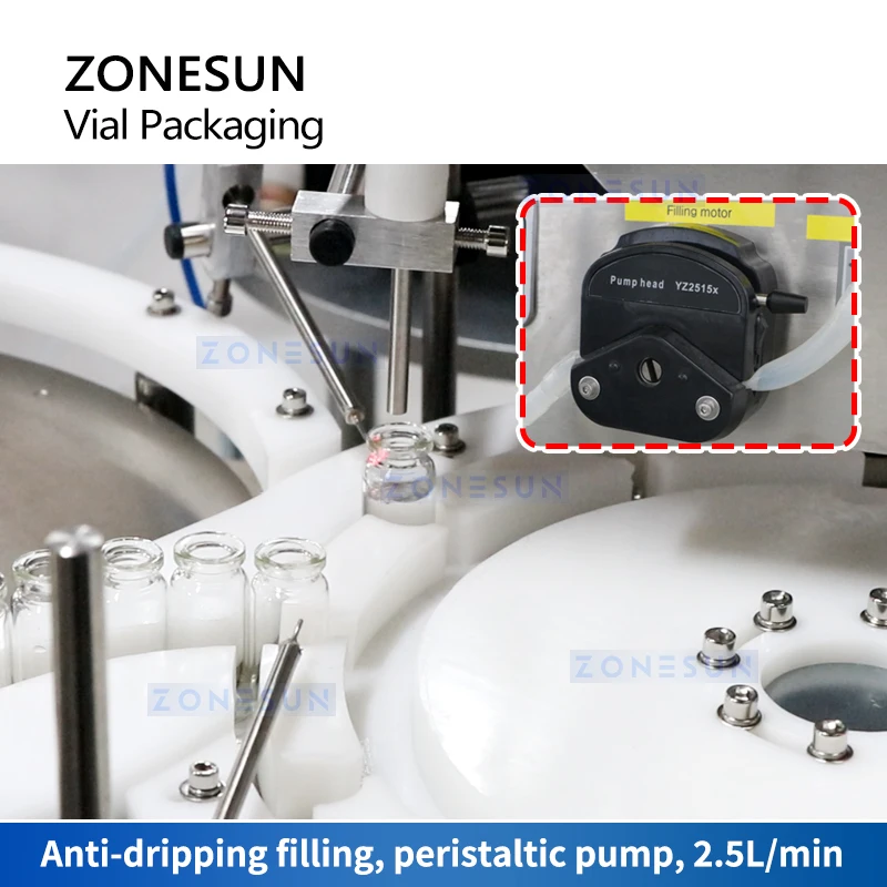 ZONESUN Automatic Vial Liquid Filling Capping Packaging Machine Small Bottle Equipment with Vibratory Bowl Cap Feeder ZS-AFC20