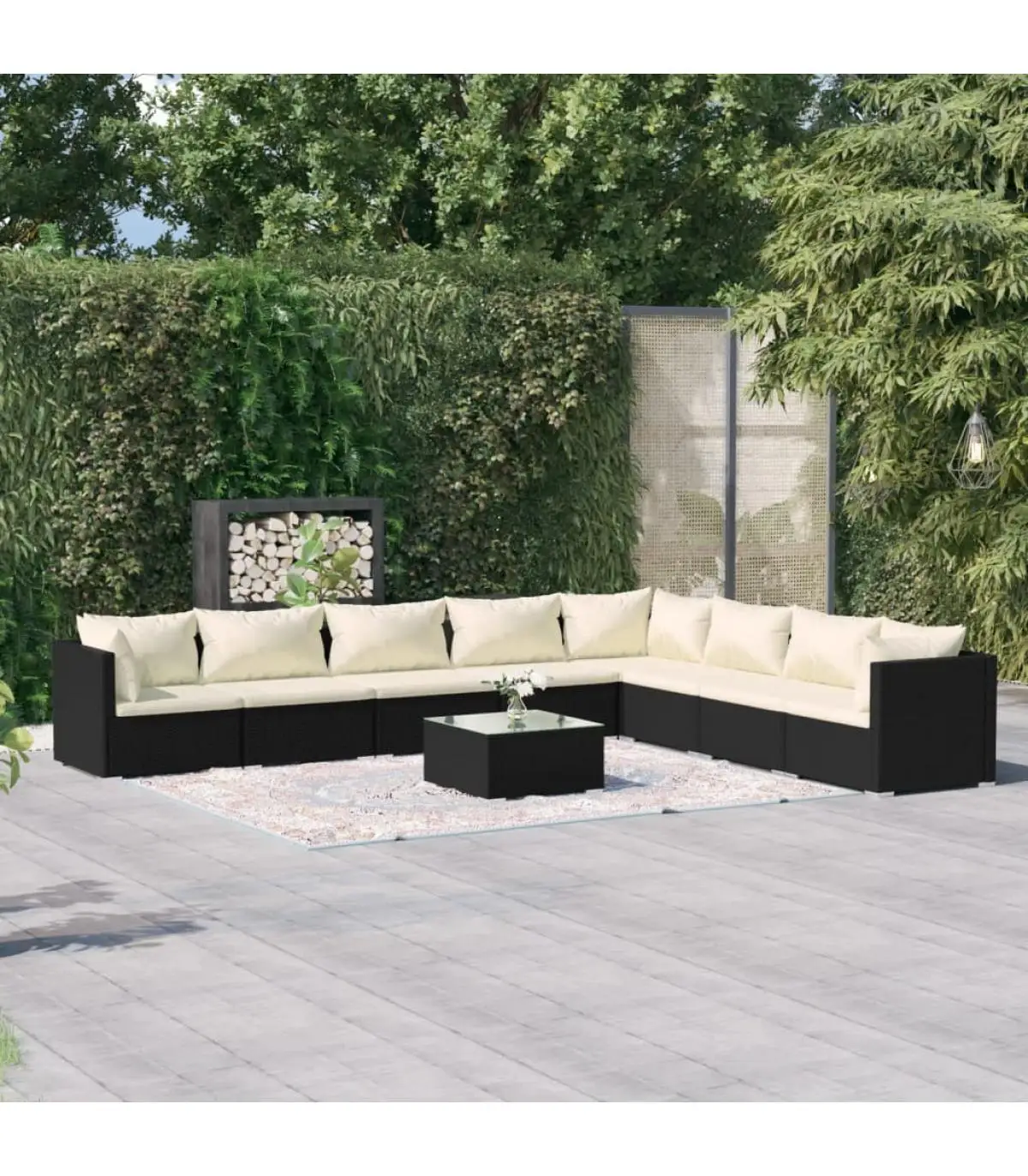 Garden sets Set garden furniture 9 PCs and black synthetic rattan cushions