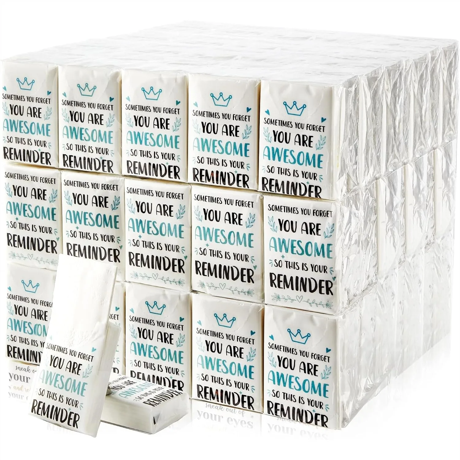 

60 Pack Motivational Facial Tissue Inspirational Travel Packs with Quotes, 3 Ply Soft Tissues for Guests, Wedding Party Favors