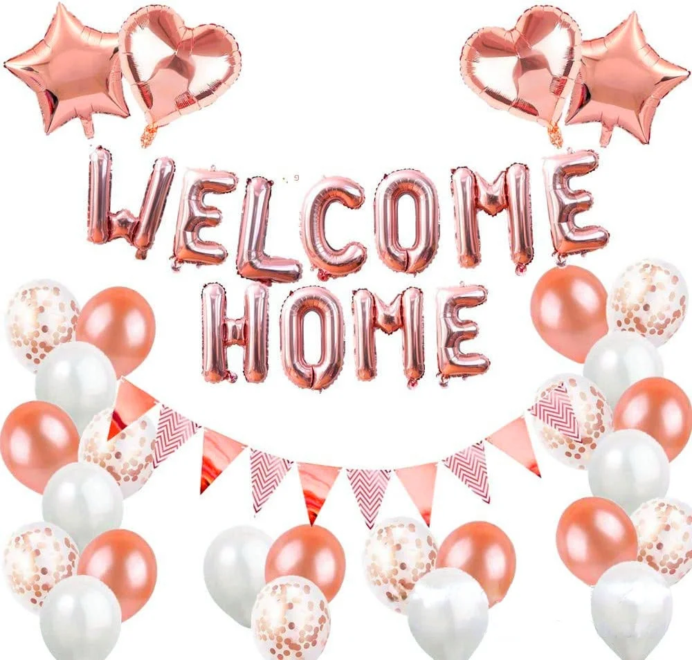 

Cheereveal Welcome Home Party Decoration Rose Gold Welcome Home Foil Balloon Banner Return Home Ceremony Homecoming Supplies