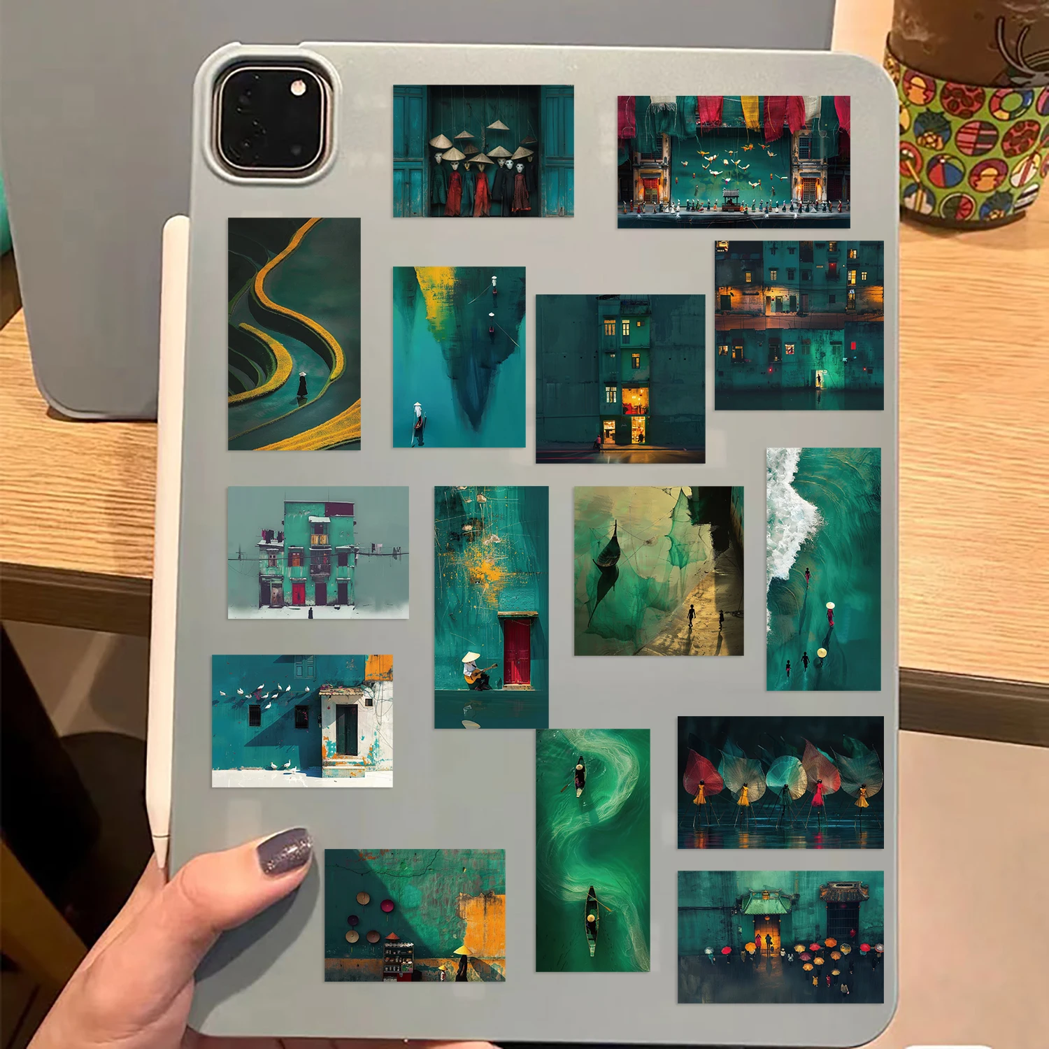 ベトナムの風景ステッカー,手工芸品,ラップトップ,電話のボトル,荷物,防水落書き,ビニールステッカー,緑,夏,50個