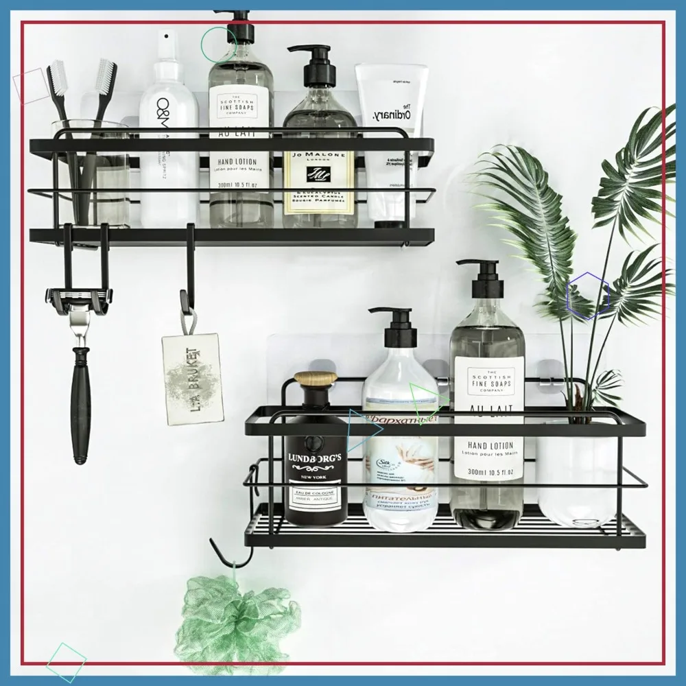 

Клейкий органайзер для душа из 2 штук, полки для ванной комнаты без дрели, нержавеющая стойка для хранения из нержавеющей стали, матовый черный