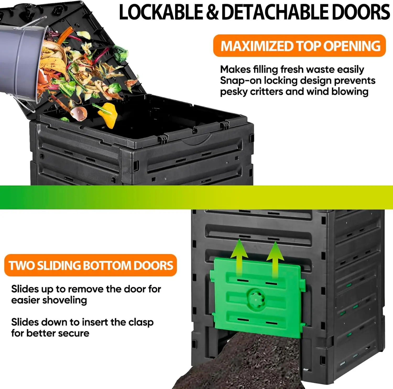 صندوق سماد للملحق الخارجي مادة خالية من مادة BPA -120 جالون (450 لتر) صندوق سماد كبير للتهوية سهل التجميع، جديد #4