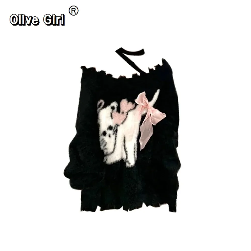 

Женский свитер, черный готический пуловер, вязаный элегантный Harajuku Y2k, свитера оверсайз с длинными рукавами, джемпер, винтажная одежда 2000-х годов