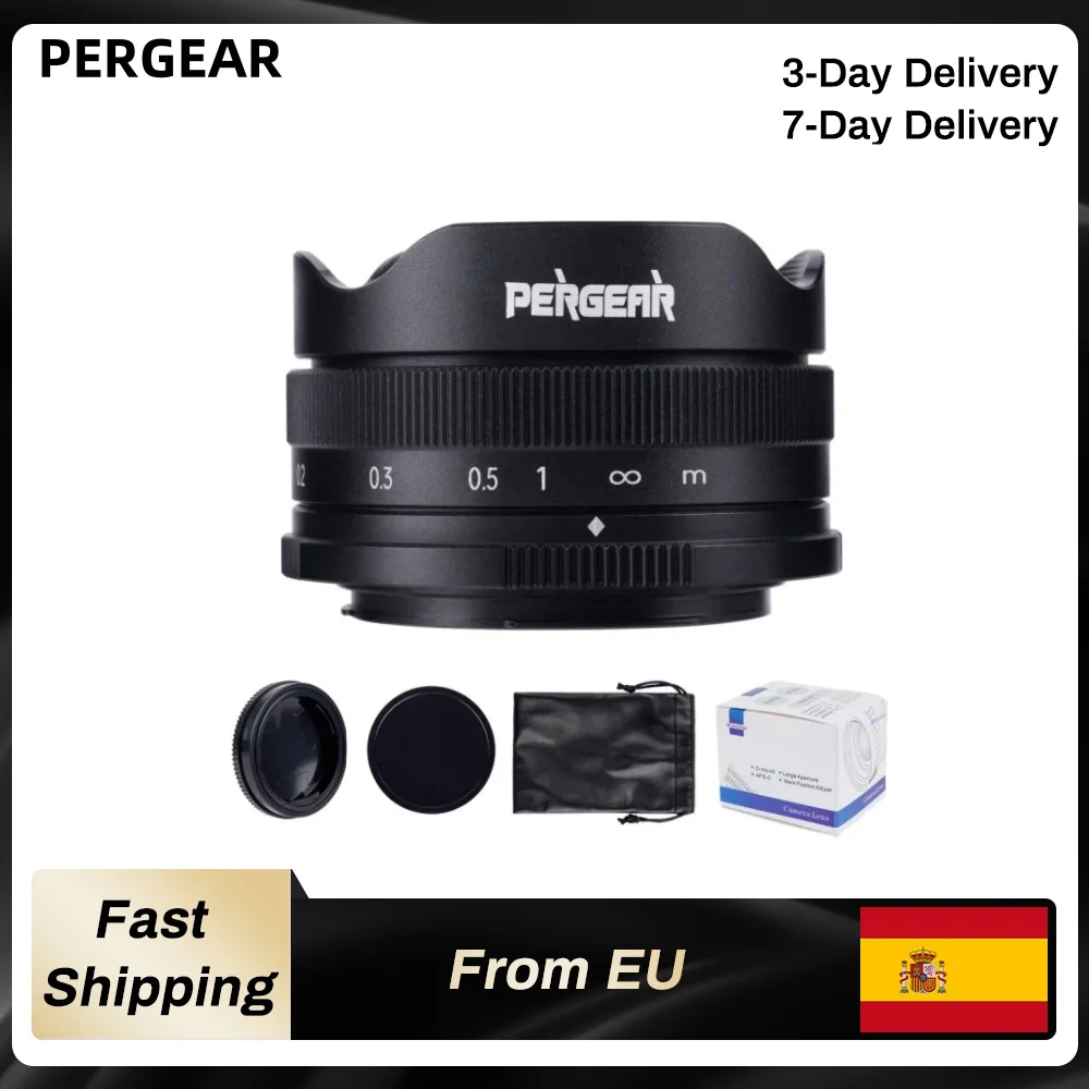 PERGEAR 10 mm F5,6 APS-C Ultrabreites Fisheye-Objektiv mit manuellem Fokus für spiegellose Kameras Fuji XF M43 Sony E Canon EOS M-Mount
