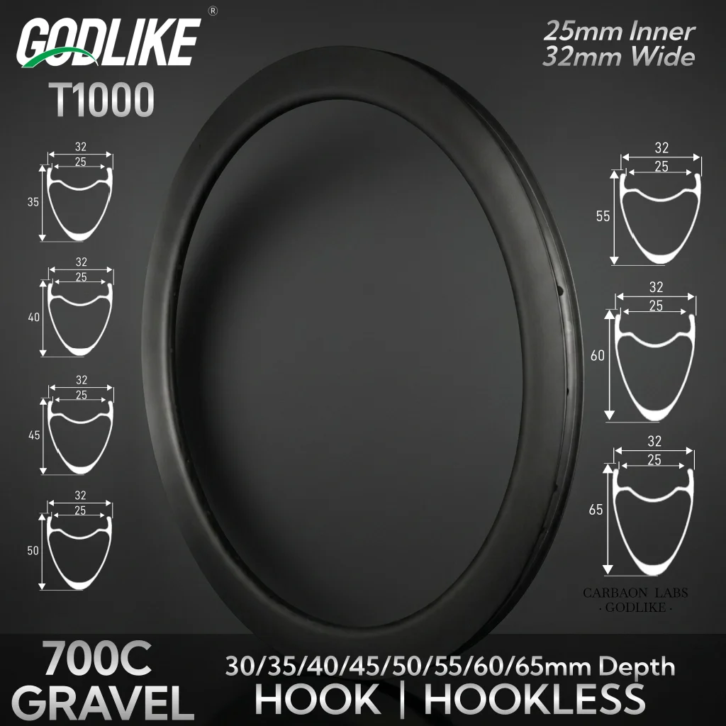 

New 700C Ultralight Carbon Rim 32mm Wide 25mm Inner Road Gravel Bicycle Wheel 30/35/40/45/50/55/60/65mm Depth Hook Hookless Rim
