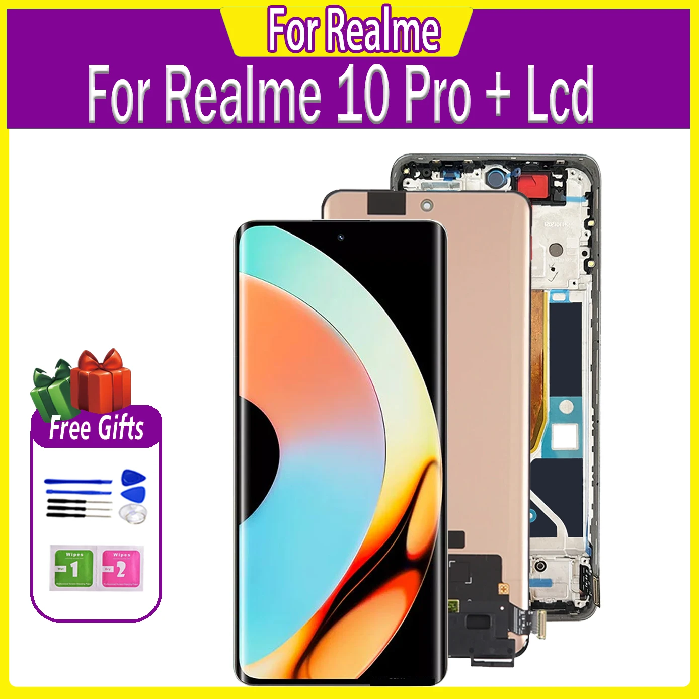 

100% Tested 6.7"AMOLED For Oppo Realme 10 Pro+ Plus LCD RMX3687 RMX3686 Display Digitizer Touch Screen Assembly