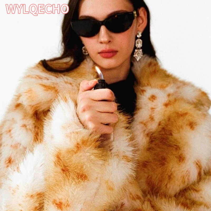 Winter Leopard Imitation Fur Coat Women\'s Long New Warm Raccoon Fur Coat Ladies Large Size Fur Jacket Leisure Windbreaker