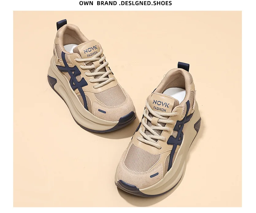 New Arrival 2026 Spring Chunky Sneakers Women's Thick Bottom Casual Mesh Shoes 8CM High Platform Breathable Sports Dad Shoes