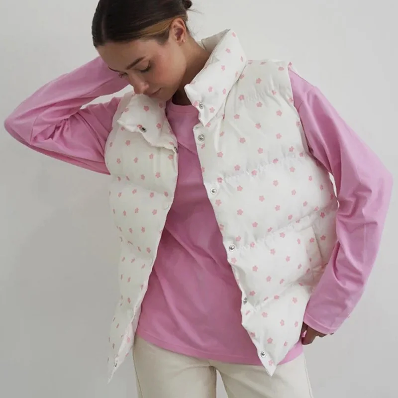 

Хлопковый жилет с принтом Ticketsx, женский зимний жилет без рукавов с воротником-стойкой, модная повседневная женская одежда, куртка, жилеты